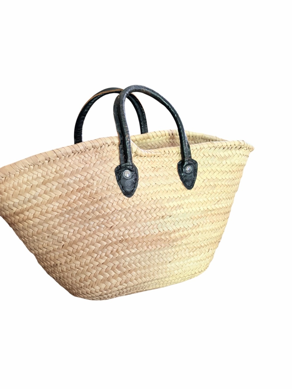 Woven Straw Tote Bag with Black Handles - Picture 3 of 10